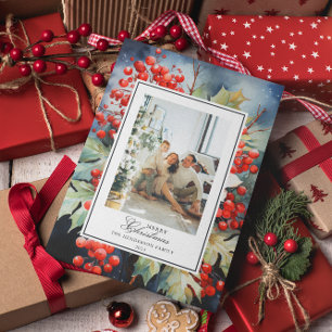 Winterberry Botanical Watercolor Christmas Photo Holiday Card