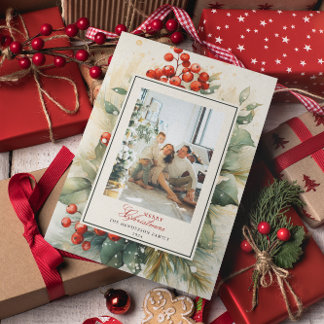 Winterberry Botanical Watercolor Christmas Photo Holiday Card