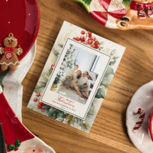Winterberry Botanical Watercolor Christmas Photo Holiday Postcard