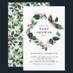 Winterberry Holly Greenery Baby Shower Invitation<br><div class="desc">Celebrate the upcoming arrival of your little one with our delightful customisable baby shower invitation, featuring a charming design of watercolor variegated greenery, holly, and winter berries. Perfect for winter and Christmas baby showers, this invitation beautifully captures the joy and warmth of the season. Customise the invitation with your baby...</div>
