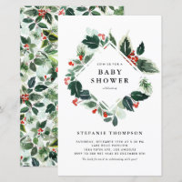 Winterberry Holly Greenery Baby Shower Invitation