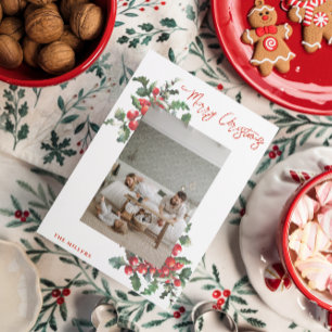 Winterberry Holly   Merry Christmas   Family Photo Holiday Card