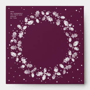 Winterberry Holly Wreath Return Address Square Envelope
