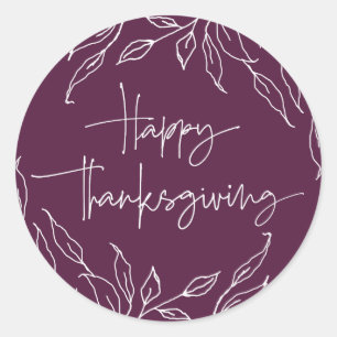 Winterberry Leaf Motif Happy Thanksgiving Classic Round Sticker