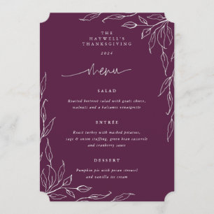 Winterberry Leaf Motif Thanksgiving Dinner Menu