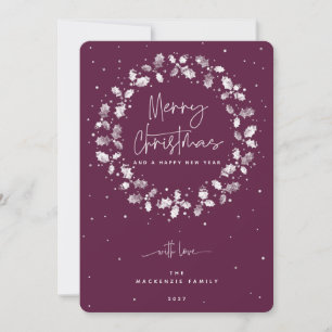 Winterberry Merry Christmas Holly Wreath Holiday Card