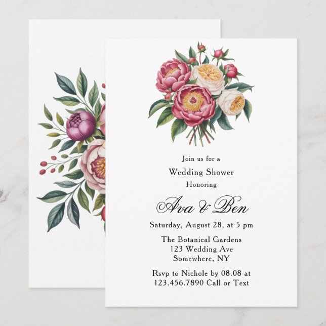 Winterberry Primrose Paint Floral Wedding Shower Invitation (Front/Back)