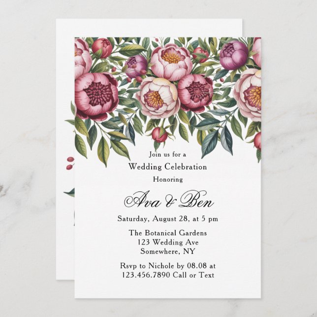 Winterberry Primrose Painted Floral Wedding Invitation (Front/Back)