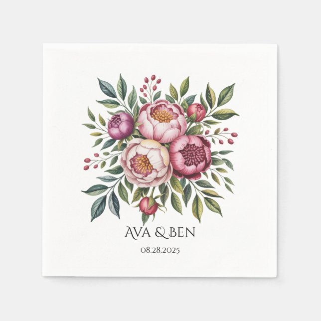 Winterberry Primrose Watercolor Floral Wedding Napkin (Front)