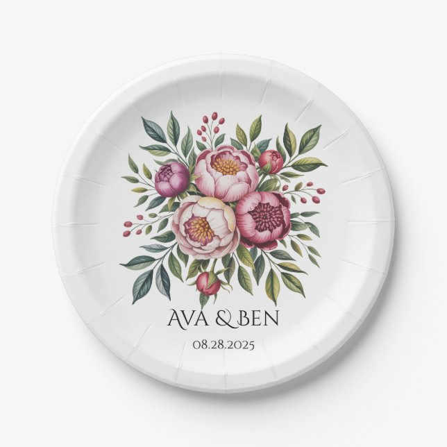 Winterberry Primrose Watercolor Floral Wedding Paper Plate (Front)