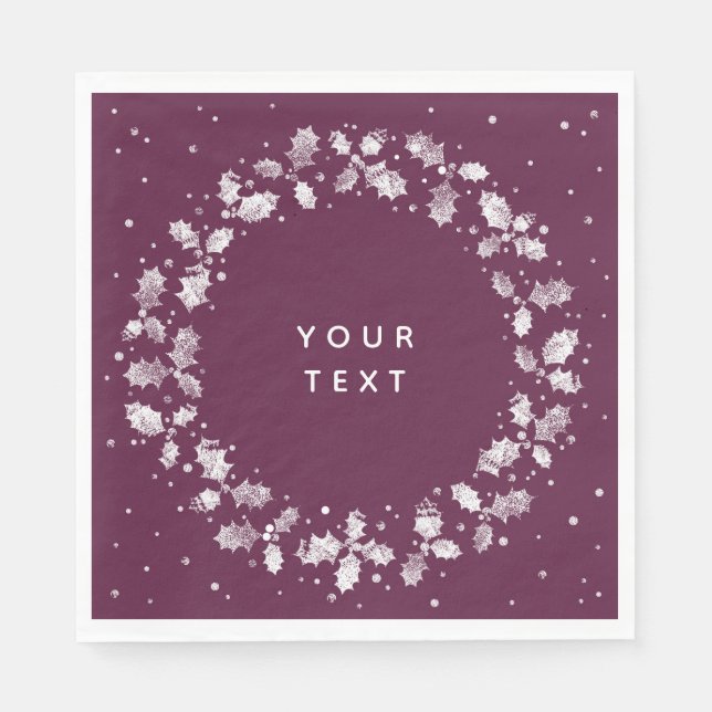 Winterberry Printed Holly Wreath Custom Christmas Napkin (Front)