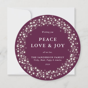 Winterberry Round Sparkling Lights Peace Love+Joy Holiday Card