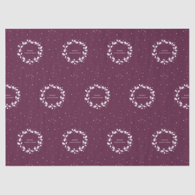 Winterberry + White Merry Christmas Holly Wreath Tissue Paper (Front)