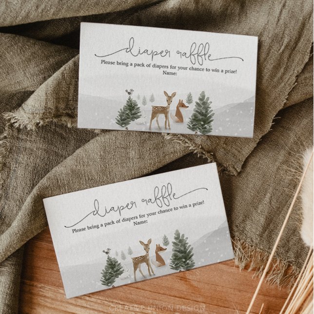 WinterBoho Woodland Diaper Raffle Enclosure Card (diaper raffle cards)