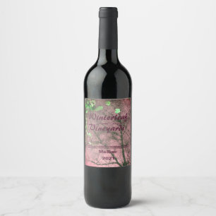 "Winterleaf" Pink Bottom, Set of 6 Wine Labels