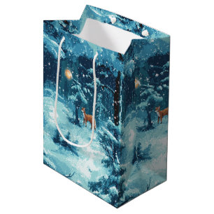 Winterlicher Pixelwald – Verschneite Waldszene Medium Gift Bag