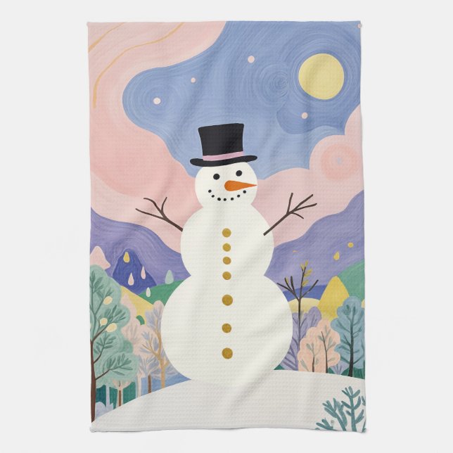 Winter's Cheerful Watcher Tea Towel (Vertical)