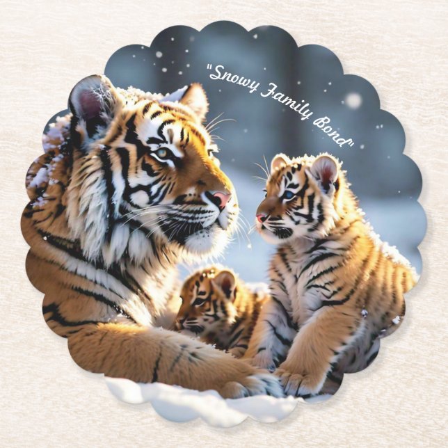 "Winter's Gentle Tiger Guardians" Paper Coaster (Front)