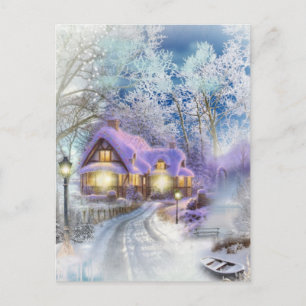 Winters Glow Christmas Cottage Holiday Postcard