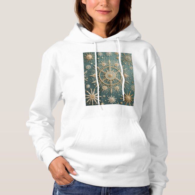 Winter's Golden Embrace: A Snowflake Serenade Hoodie (Front)