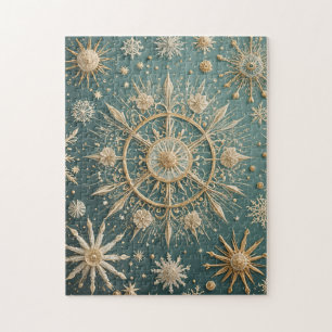 Winter's Golden Embrace: A Snowflake Serenade Jigsaw Puzzle