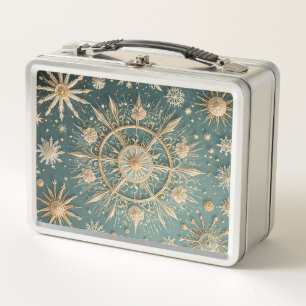 Winter's Golden Embrace: A Snowflake Serenade Metal Lunch Box