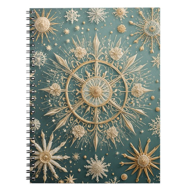 Winter's Golden Embrace: A Snowflake Serenade Notebook (Front)