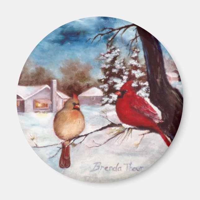 Winters Serenity Cardinal Magnet (Front)