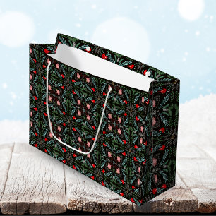 Winters Snowflakes, Poinsettias, Cardinals Large Gift Bag