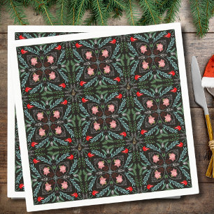 Winters Snowflakes, Poinsettias, Cardinals  Napkin