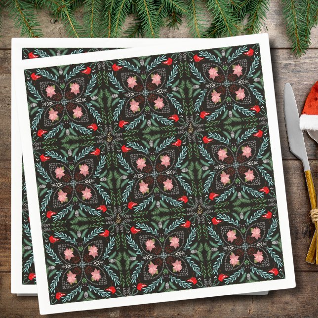 Winters Snowflakes, Poinsettias, Cardinals  Napkin (Creator Uploaded)