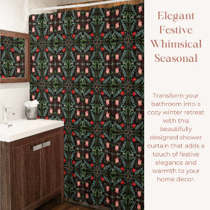 Winters Snowflakes, Poinsettias, Cardinals Shower Curtain
