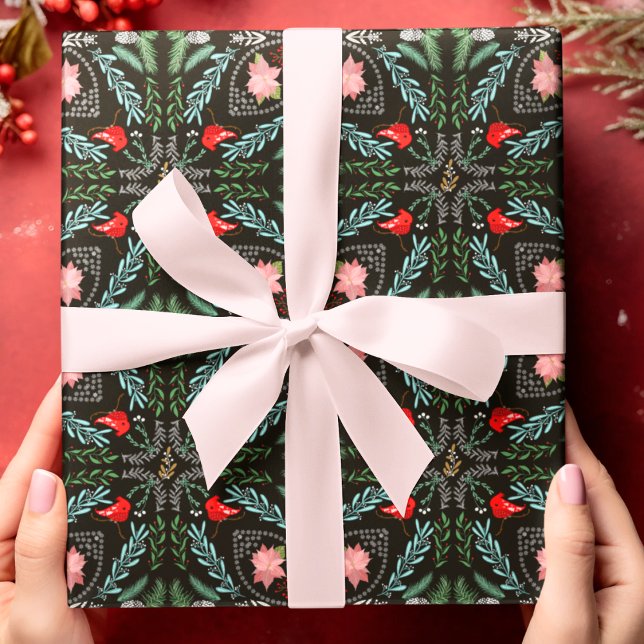Winters Snowflakes, Poinsettias, Cardinals  Wrapping Paper Sheet (Creator Uploaded)