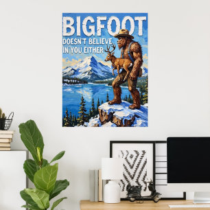 Winter's Solitude: A Bigfoot's Stance Poster