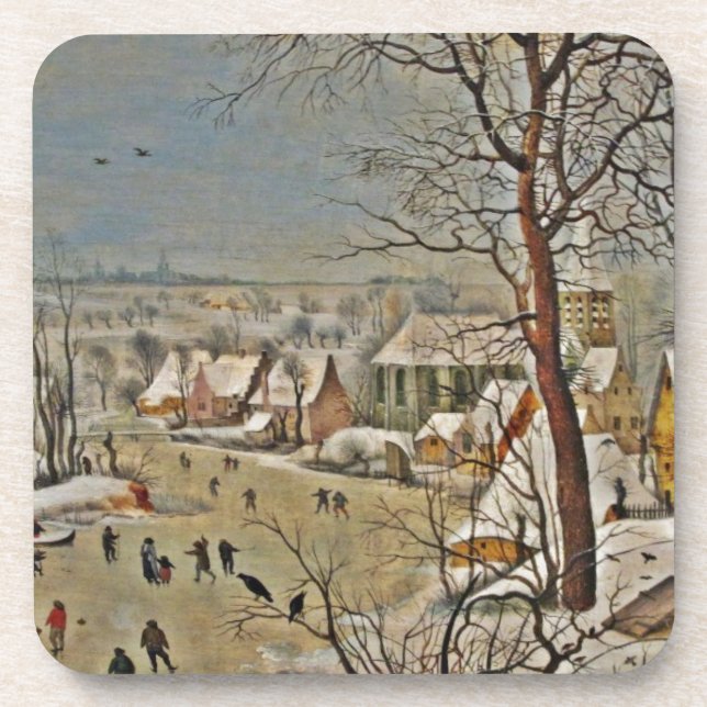 Winterscape  on a Pond with Birds Coaster (Front)