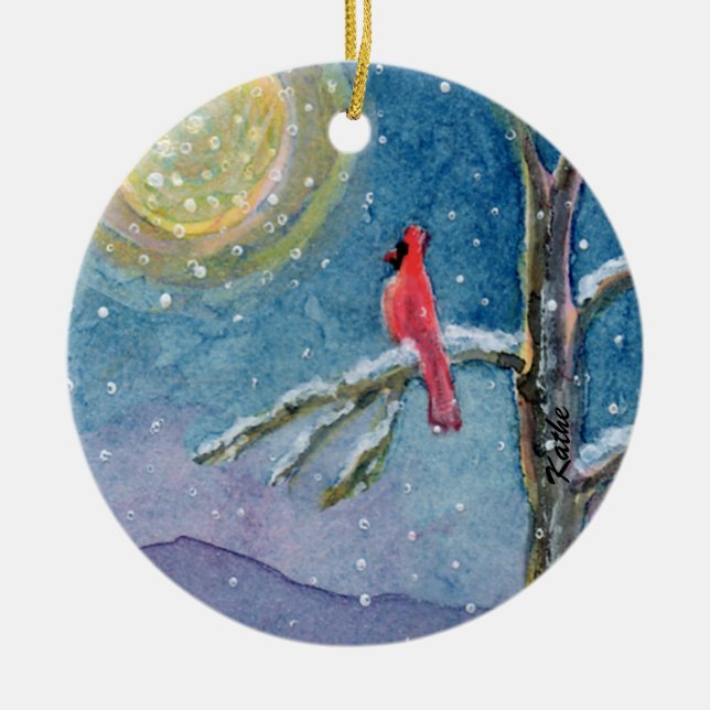 Winterscene Cardinals Ceramic Tree Decoration (Front)