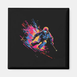 Wintersports Alpine Paint Splash Skier Snow Ski Bo Magnet