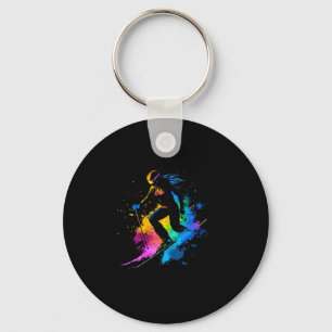 Wintersports Alpine Paint Splash Skier Snow Ski Gi Key Ring