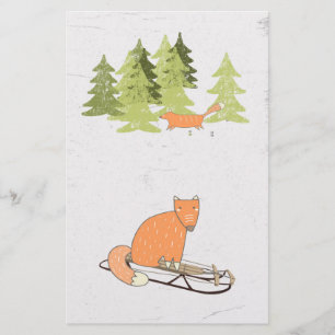Wintertime- Sledding Fox - Illustration Stationery