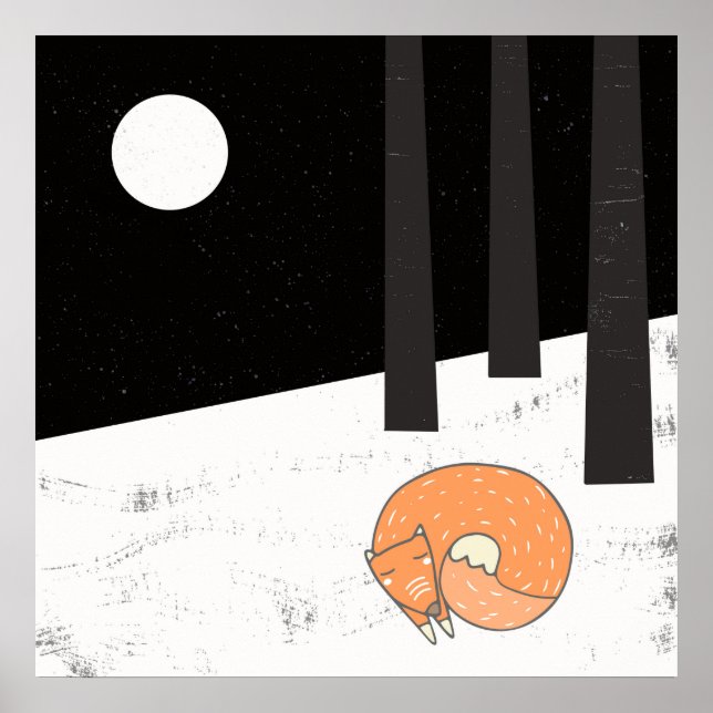 Wintertime- Sleeping Fox - Illustration Poster (Front)