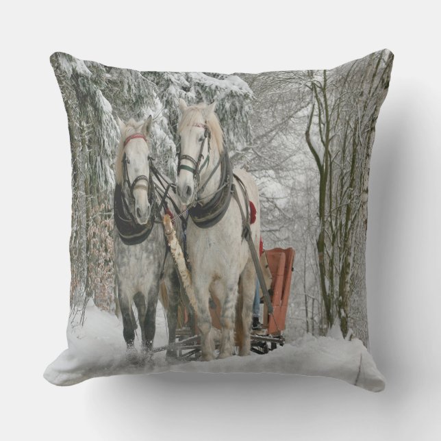 Wintertime Sleigh Ride Outdoor Cushion (Front)