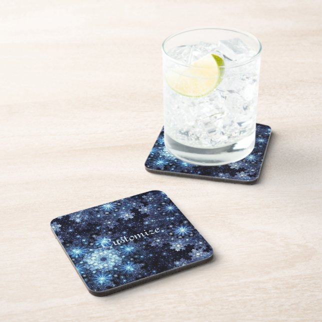Wintery Blue Snowflake Pattern Coasters (Right Side)