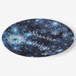 Wintery Blue Snowflake Pattern Paper Plates
