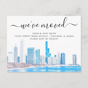 Wintery Chicago Skyline Moving Announcement Postcard