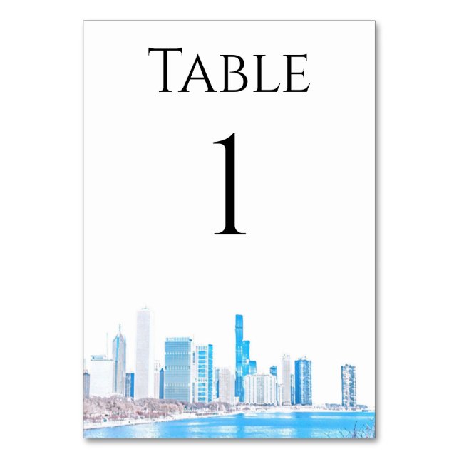 Wintery Chicago Skyline Table Numbers (Front)