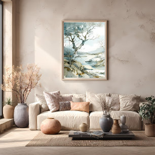 Wintery Cliffside Path with Bare Trees Poster