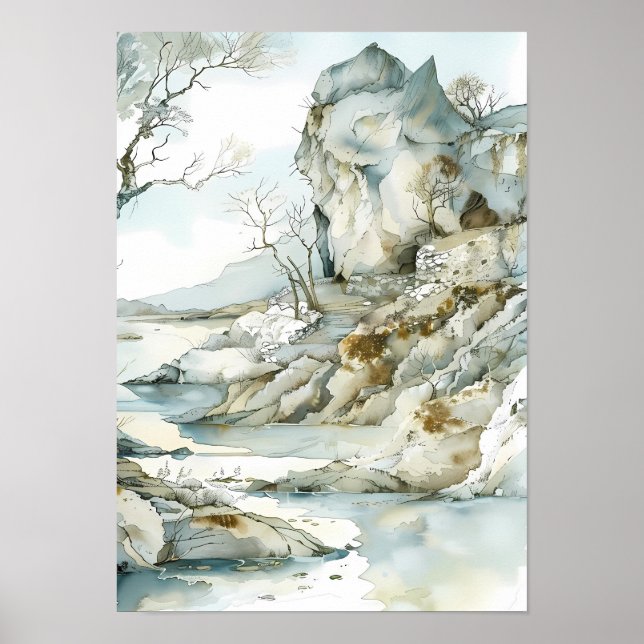 Wintery Cliffside Path with Bare Trees Poster (Front)