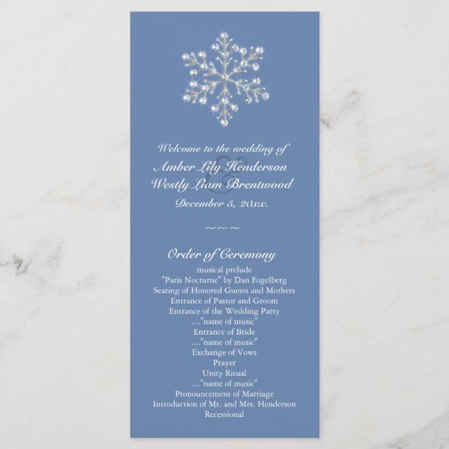 Wintery Crystal Snowflake Wedding Program Programme (Front)