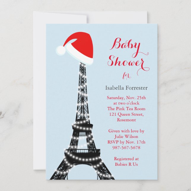 Wintery Eiffel Tower Baby Shower Invitation - blue (Front)