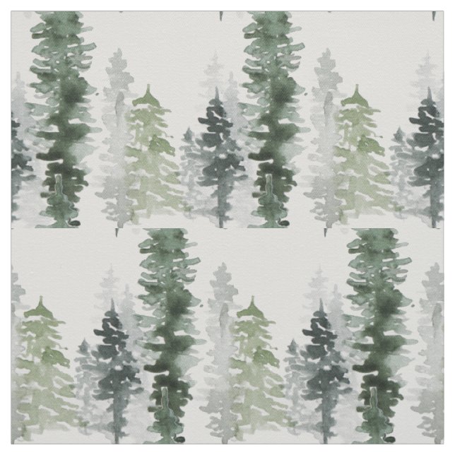 Wintery Evergreen Forest Of Trees Watercolor Fabric (Swatch)